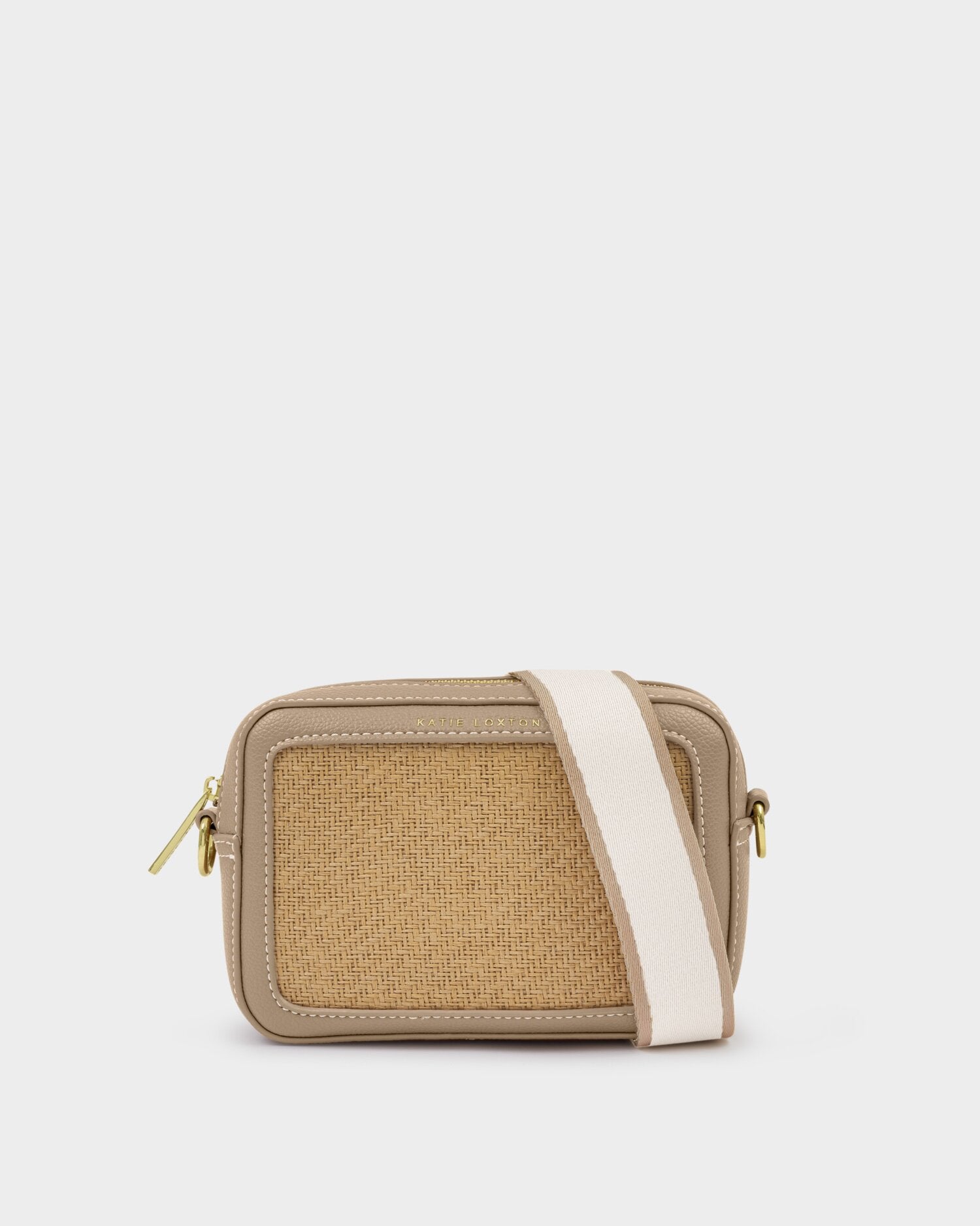 Katie Loxton | Avery Raffia Small Crossbody bag - Natural Raffia & Taupe
