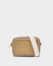Katie Loxton | Avery Raffia Small Crossbody bag - Natural Raffia & Taupe