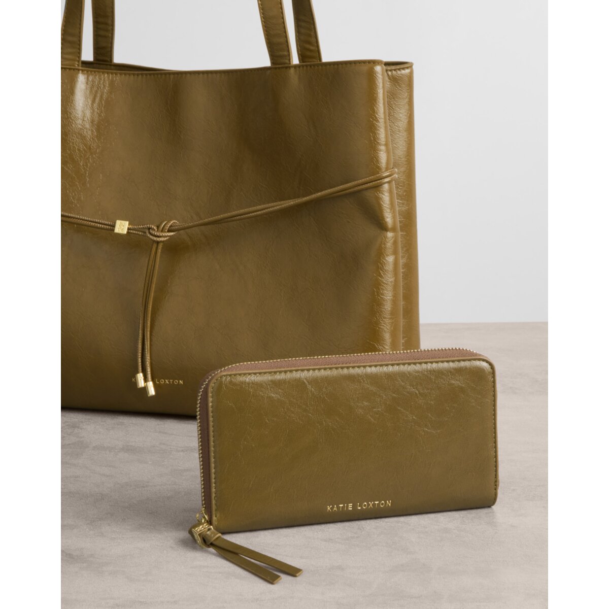 Katie Loxton | Large Purse - Deep Olive Patent
