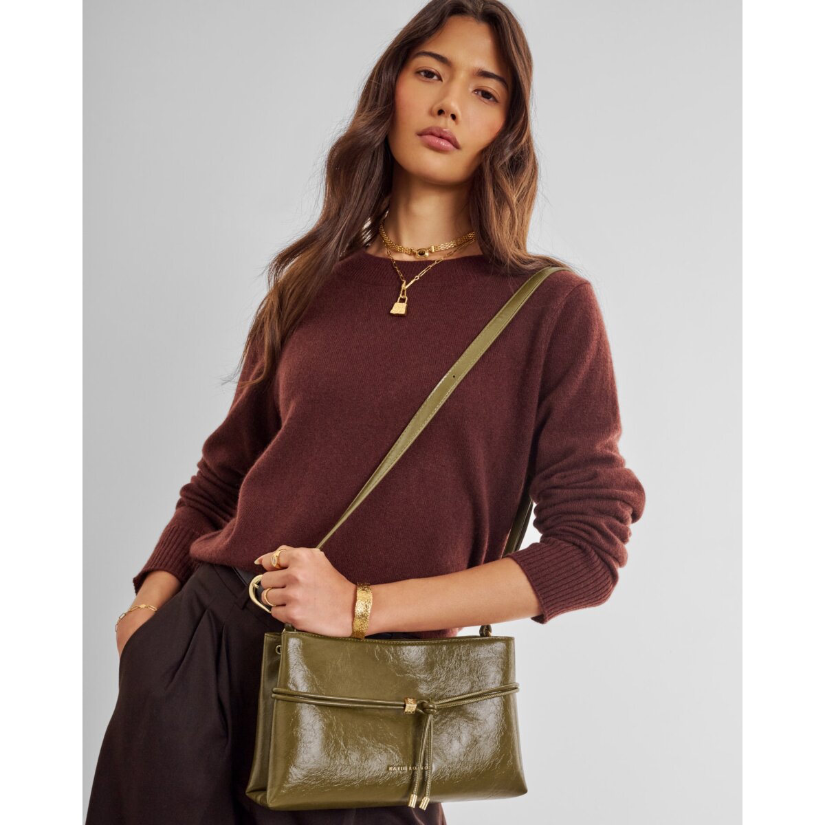 Katie Loxton | Lori Crossbody bag - Deep Olive patent