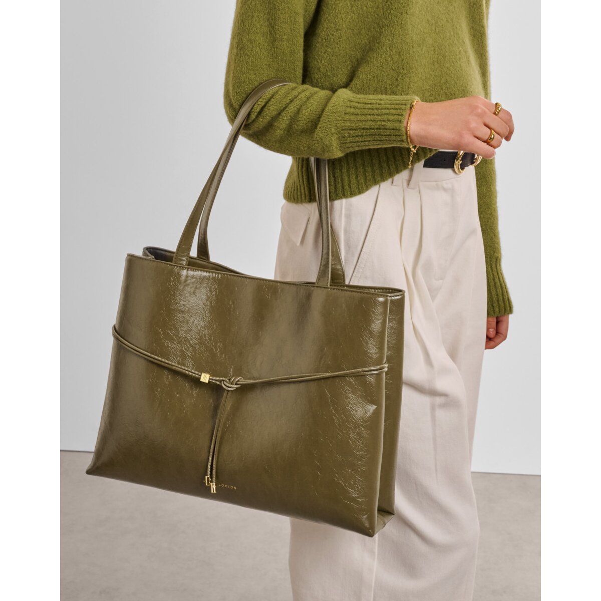 Katie Loxton | Lori Suedette Tote Bag - Deep Olive Patent