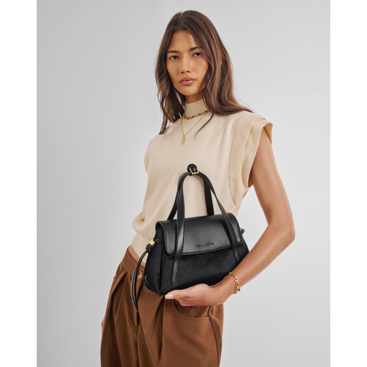 Katie Loxton | Alyssa Top Handle Bag - Black Faux Pony