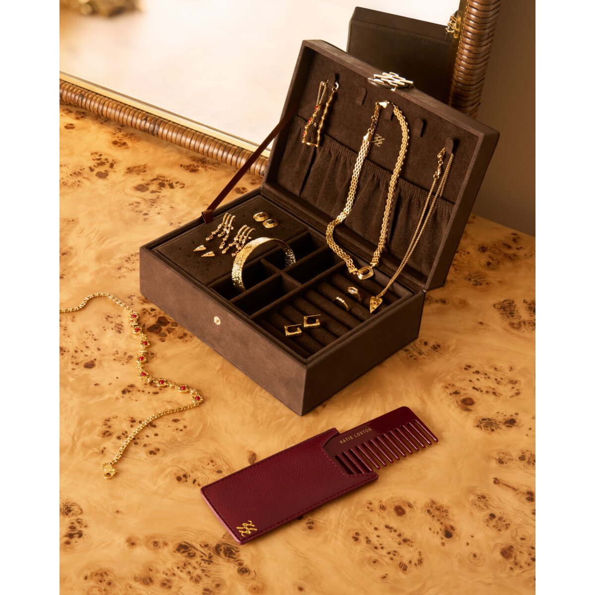 Katie Loxton | Large Jewellery Box - Chocolate Suedette
