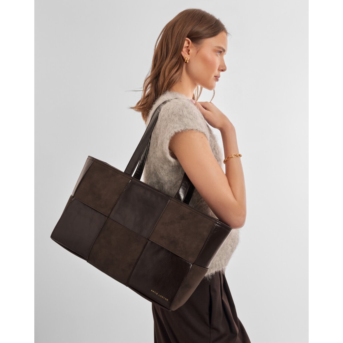 Katie Loxton | Taya Woven Tote Bag - Bitter Chocolate Patent