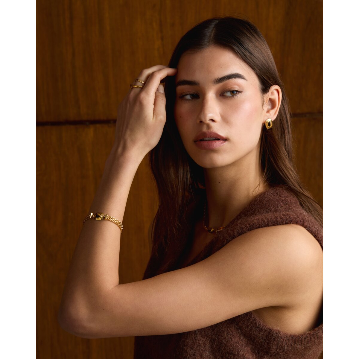 Katie Loxton | Tiger's Eye Gold Button Bracelet
