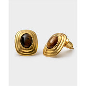 Katie Loxton | Tiger's Eye Gold Button Stud Earrings