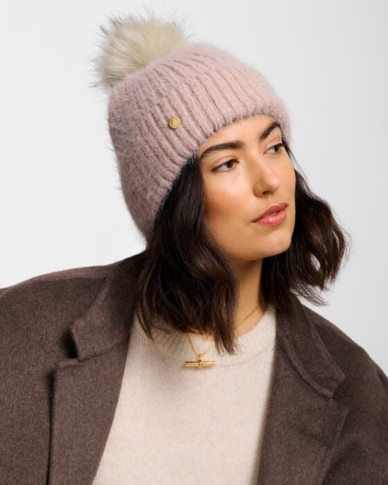 Katie Loxton | Knitted pom pom hat - Dusty Pink