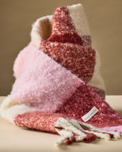 Katie Loxton | Recycled Checked Tassel Scarf - Pink / Burgundy / Cream