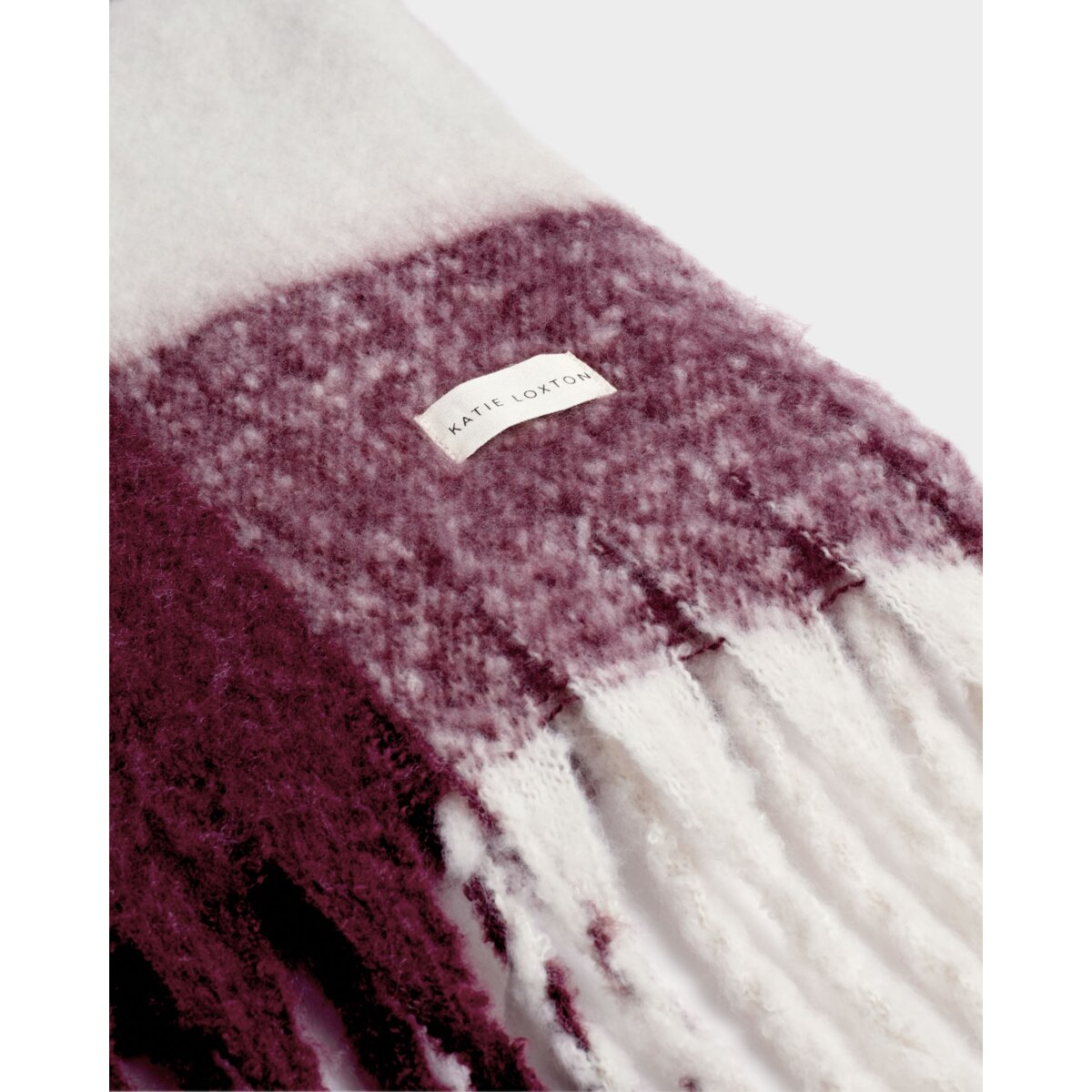 Katie Loxton | Checked Tassel Scarf - Cherry / Off White