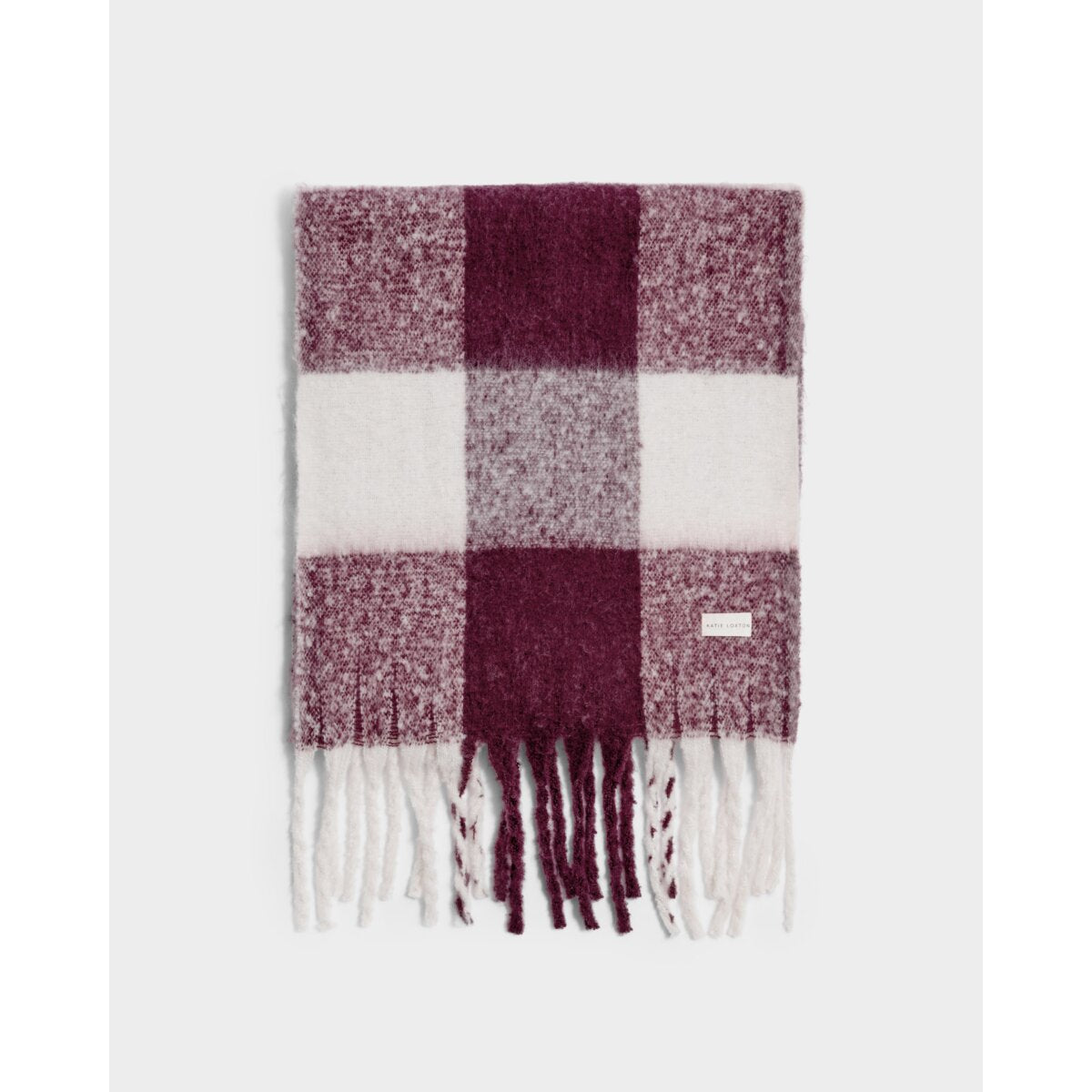 Katie Loxton | Checked Tassel Scarf - Cherry / Off White