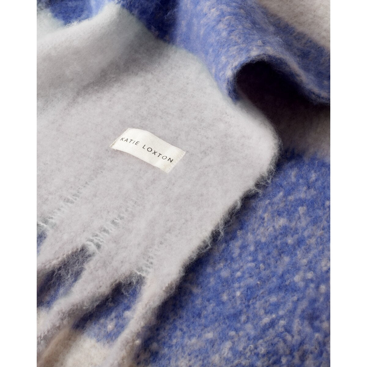 Katie Loxton | Checked Tassel Scarf - Blue / Grey