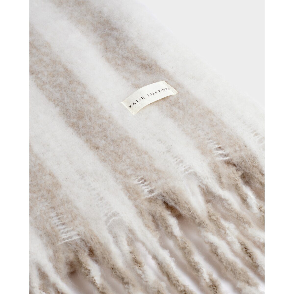 Katie Loxton | Striped Tassel Scarf - Off White / Sand