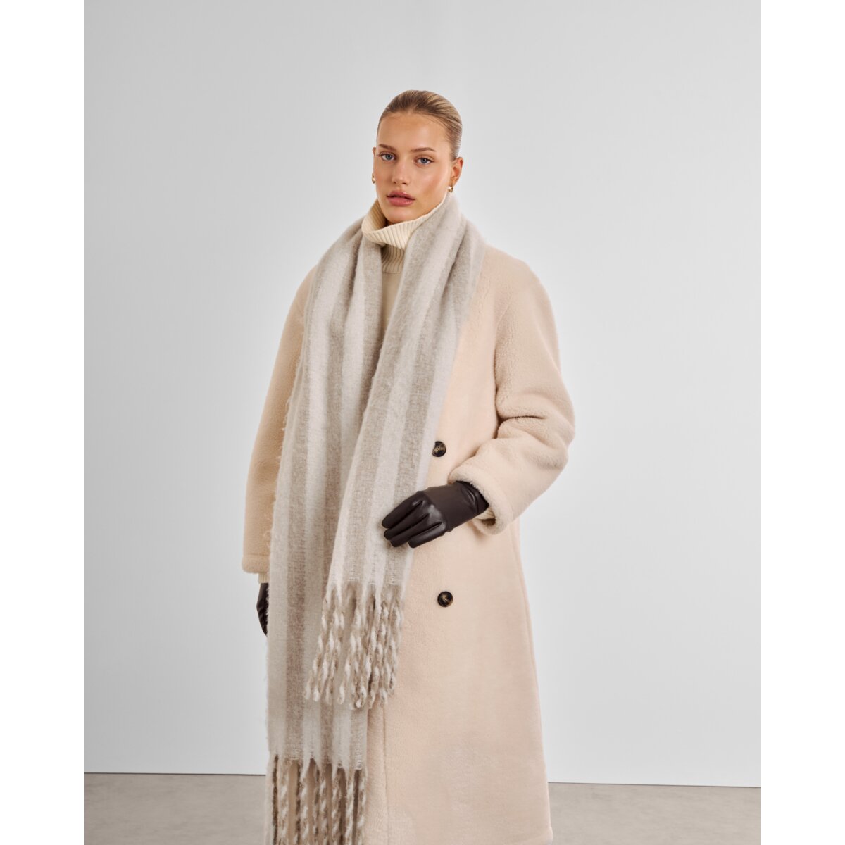 Katie Loxton | Striped Tassel Scarf - Off White / Sand