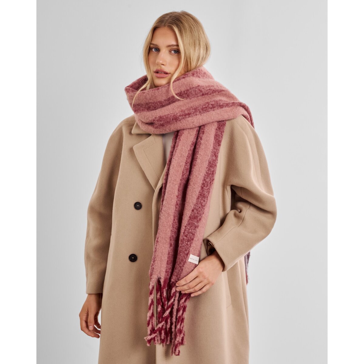 Katie Loxton | Striped Tassel Scarf - Pink / Cherry
