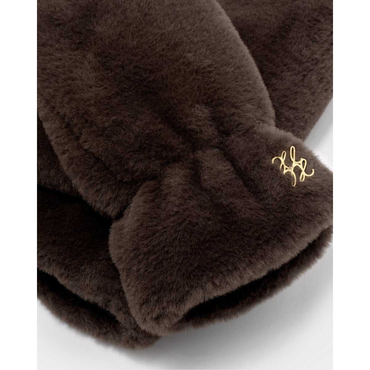 Katie Loxton | Faux Fur Mittens with Cord - Chocolate