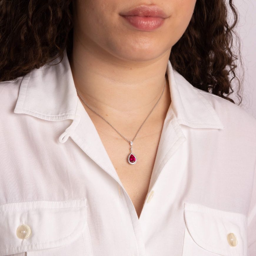 Diamonfire |  Red Teardrop Necklace with Pave Zirconia