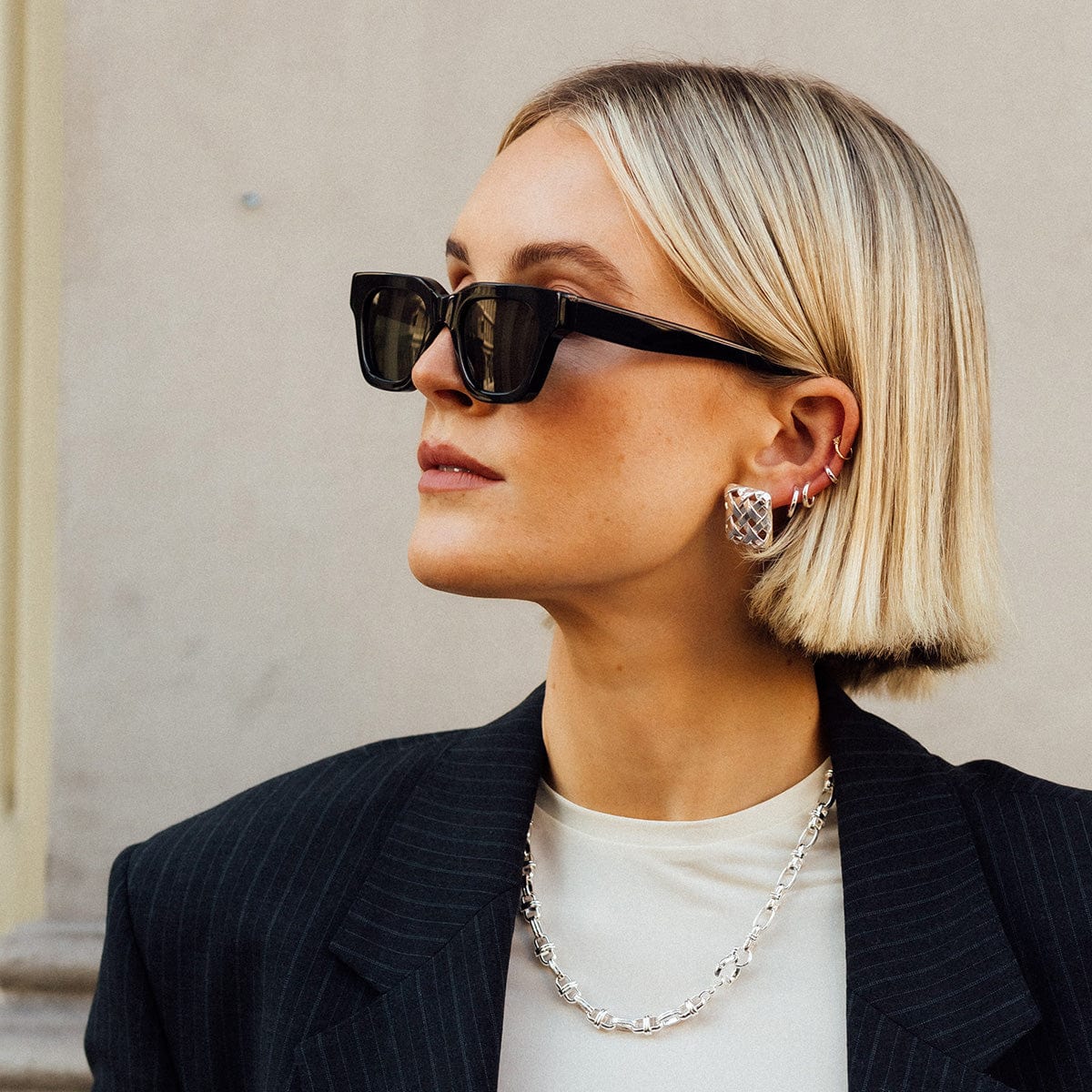 Daisy London Polly Sayer Large Silver Huggie Earrings