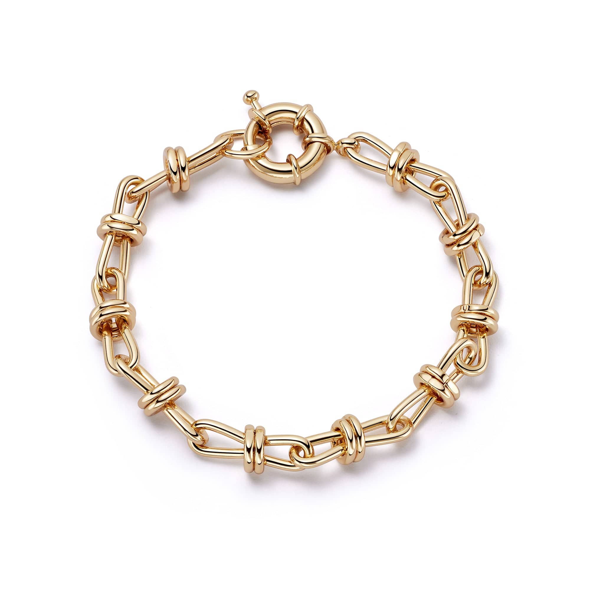 Gold chain bracelet on a white background