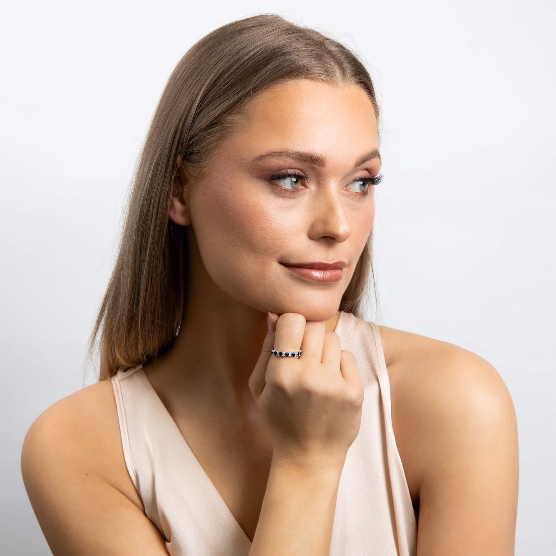 Diamonfire | Two Tone Created Sapphire 1/2 Eternity Ring