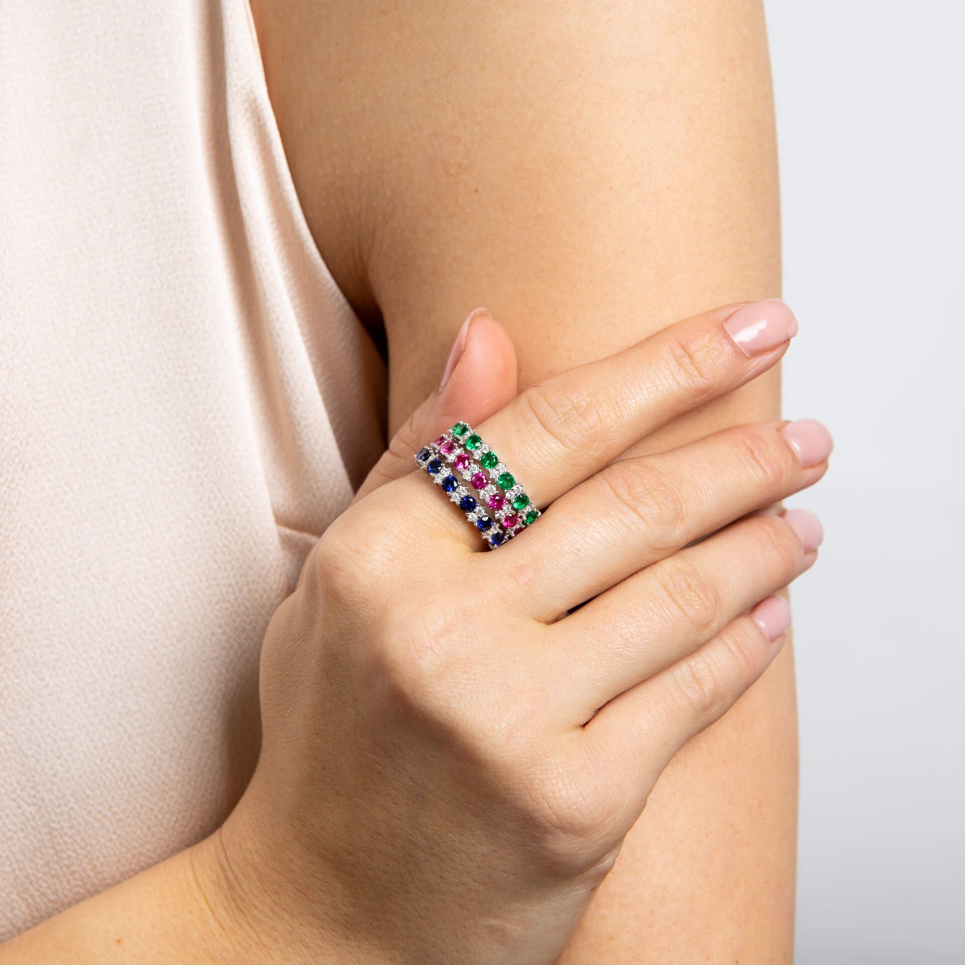 Diamonfire | Two Tone Created Sapphire 1/2 Eternity Ring