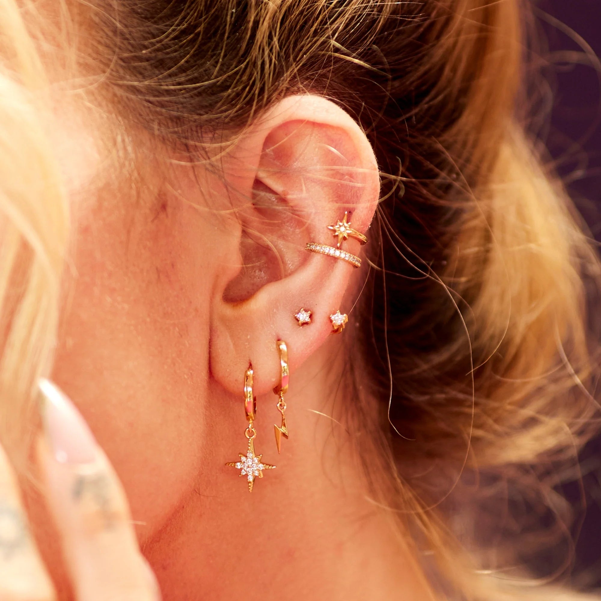 Scream Pretty | Sparkling Star Ear Jacket Earrings - Gold Plate