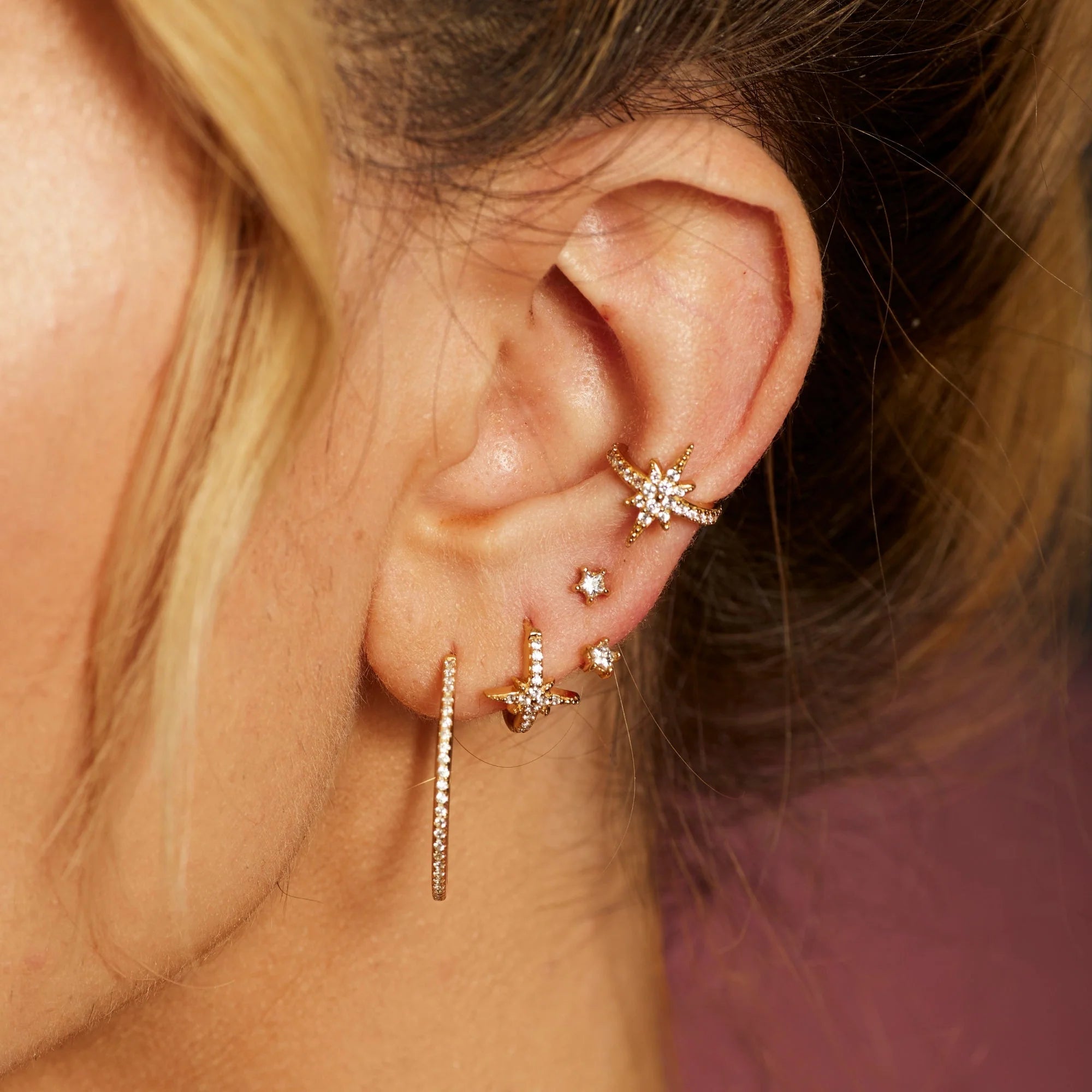 Scream Pretty | Sparkling Star Ear Jacket Earrings - Gold Plate