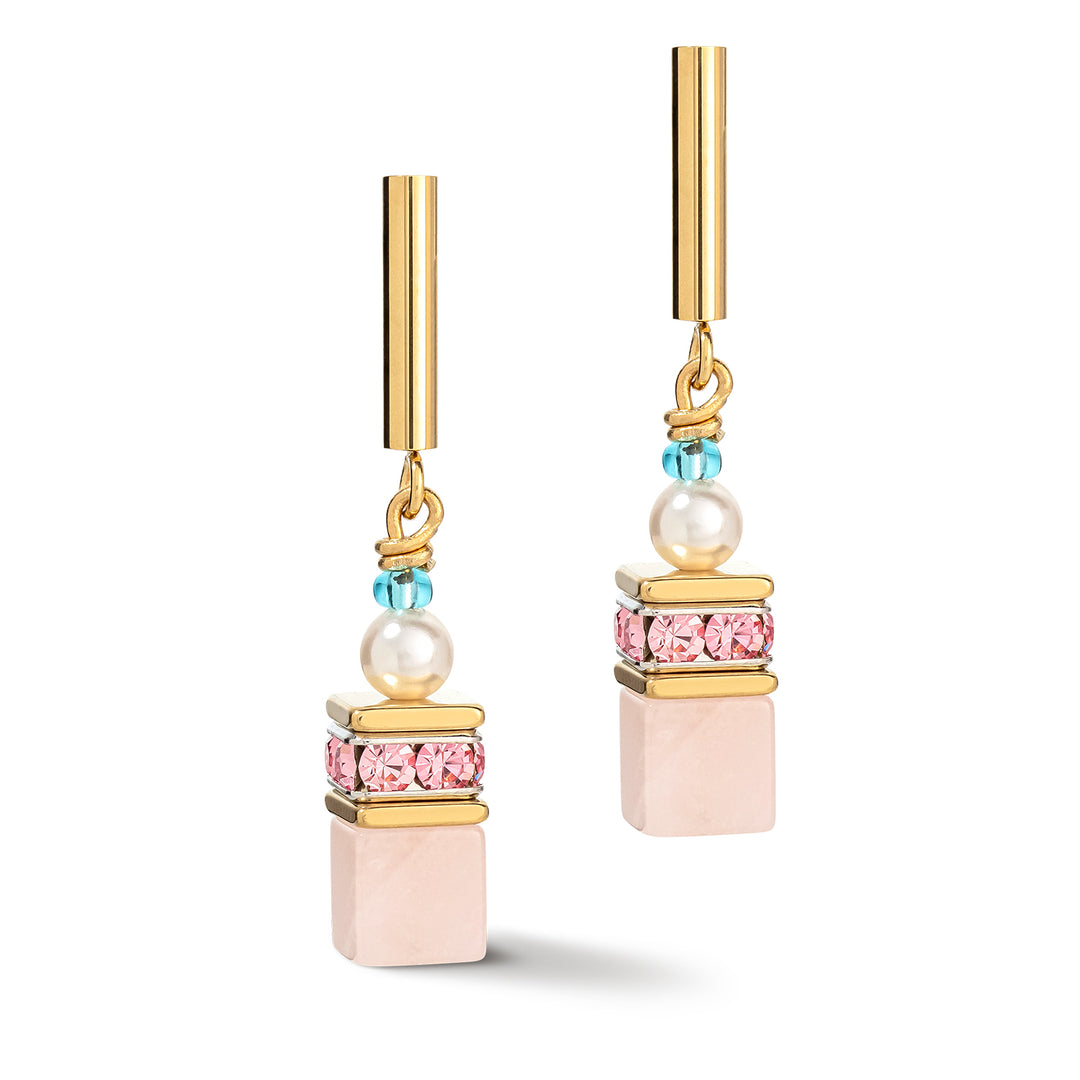 Coeur De Lion | Geocube Earrings in Pearl & Pink