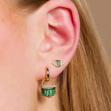 Green Cleopatra Silver Charm Hoop Earrings
