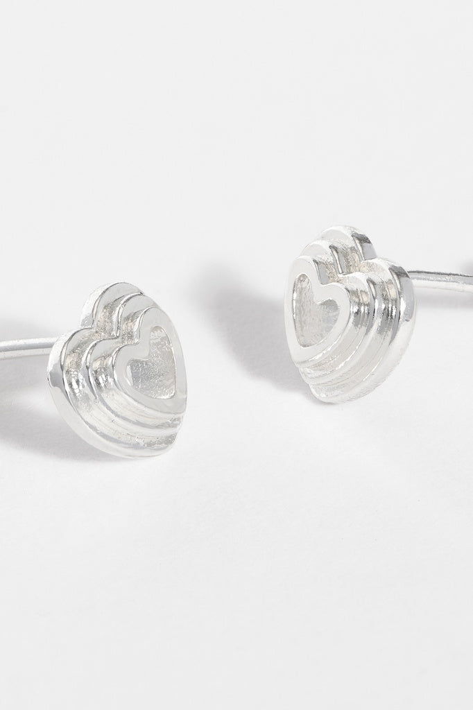 Layered Heart Silver Plate Earrings