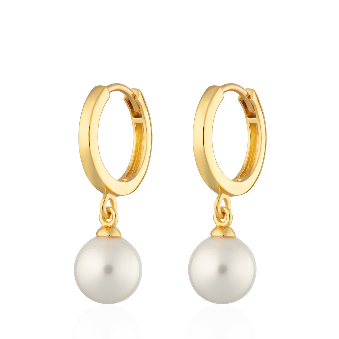 Scream Pretty |  Modern Pearl Gold Plated Hoop Earrings
