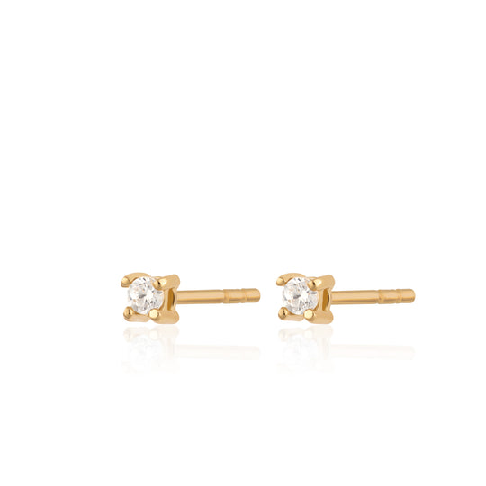 Clear stones & Gold Plate Tiny Stud Earrings