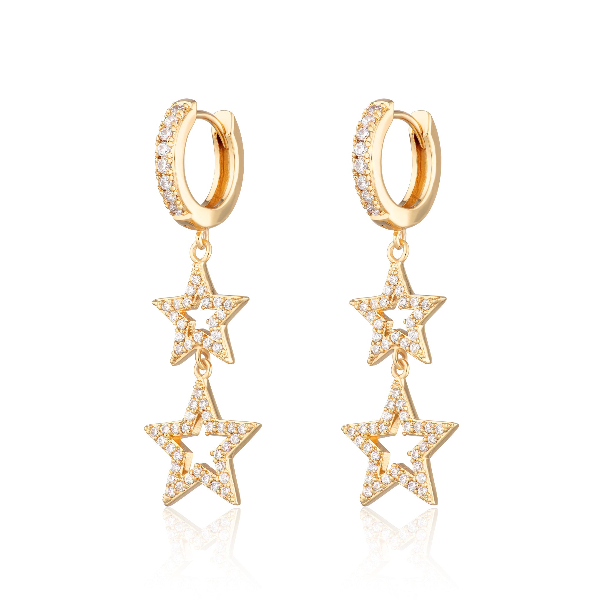 Scream Pretty |  Statement Double Star Gold Plate Earrings