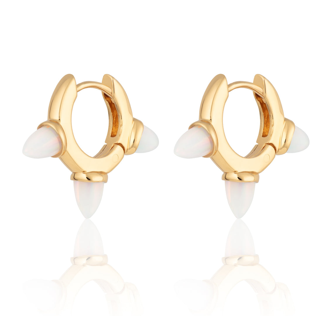 Scream Pretty |  Opal Triple Bullet Huggie Hoop Gold Plated Earrings