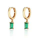 Scream Pretty |  Green Baguette Charm Gold Plated Huggie Earrings