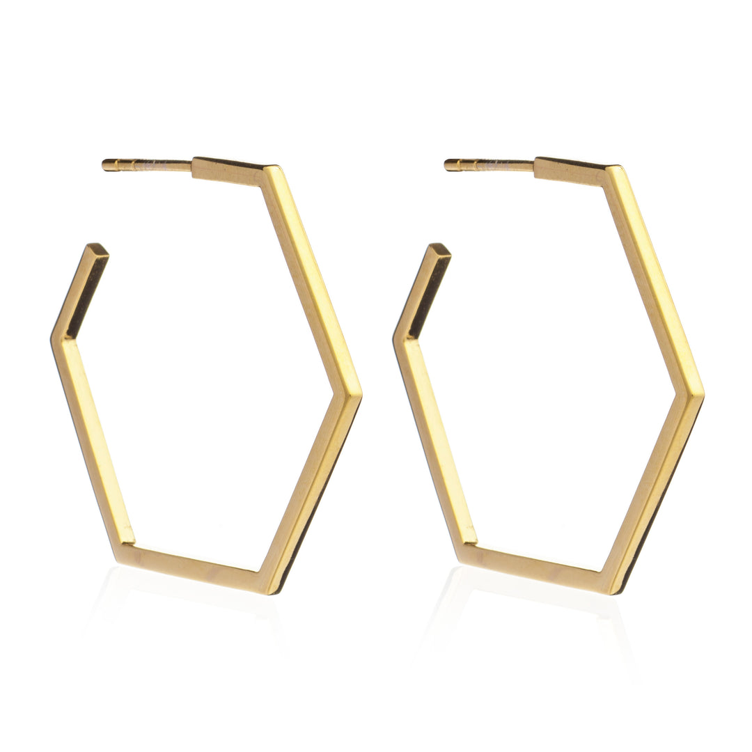 Rachel Jackson |  Hexagon Large 22ct Gold Plated Hoops