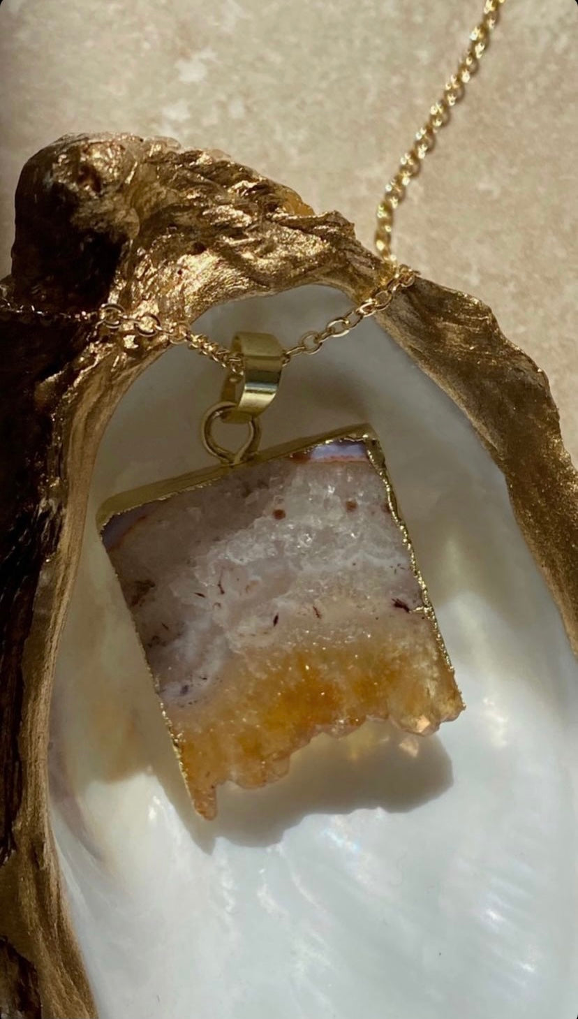 Liou |  Aria Citrine Square Gold Plated Necklace