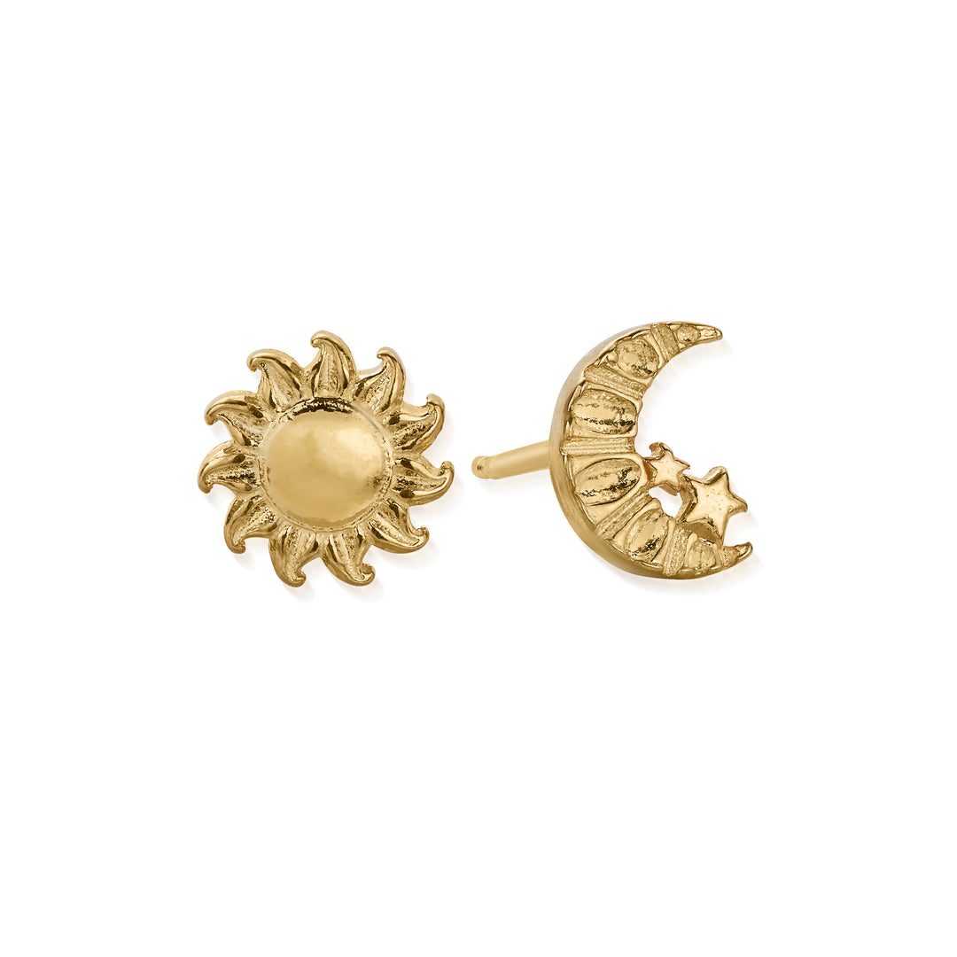 Gold Moon & Sun Stud Earrings