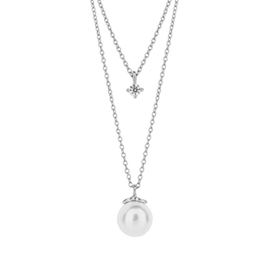 Diamonfire |  Double Layered Pearl & CZ pendant