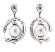 UNO de 50 |  Inorbit Earrings Silver-alloy hoop-shaped earrings with a white pearl setting, featuring a pair of elegant gift-wrapped earrings from UNO de 50.