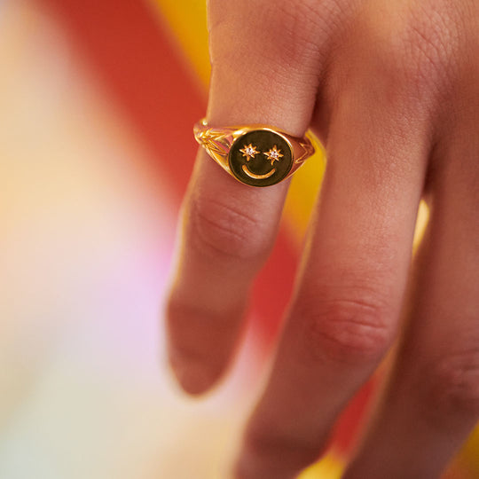 Happy Face Pinky Signet Ring S/M