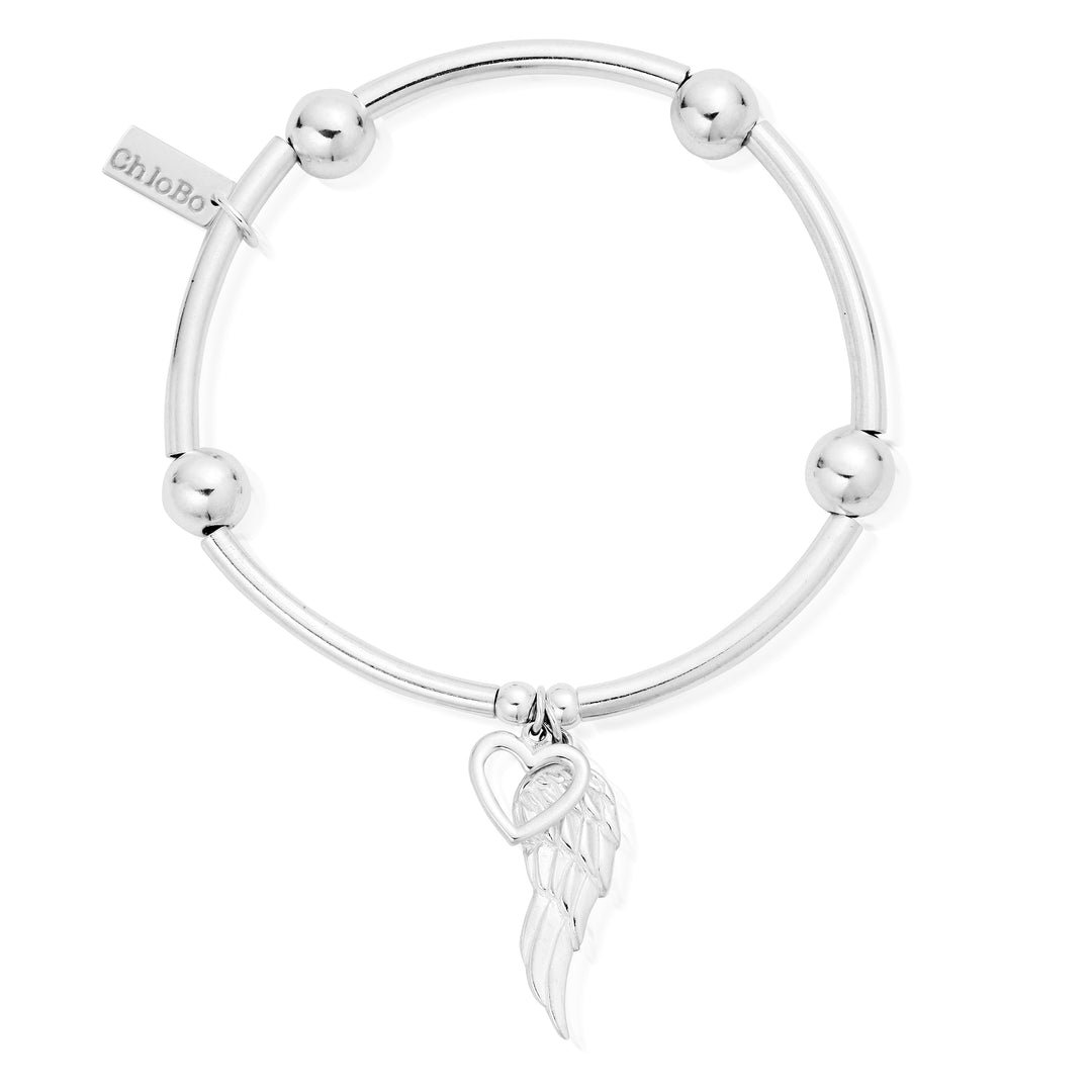 Open Heart & Angel Wing Noodle Ball Sterling Silver Bracelet