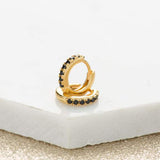 Scream Pretty |  Huggie Hoop Earrings Gold Plate with Black Stones