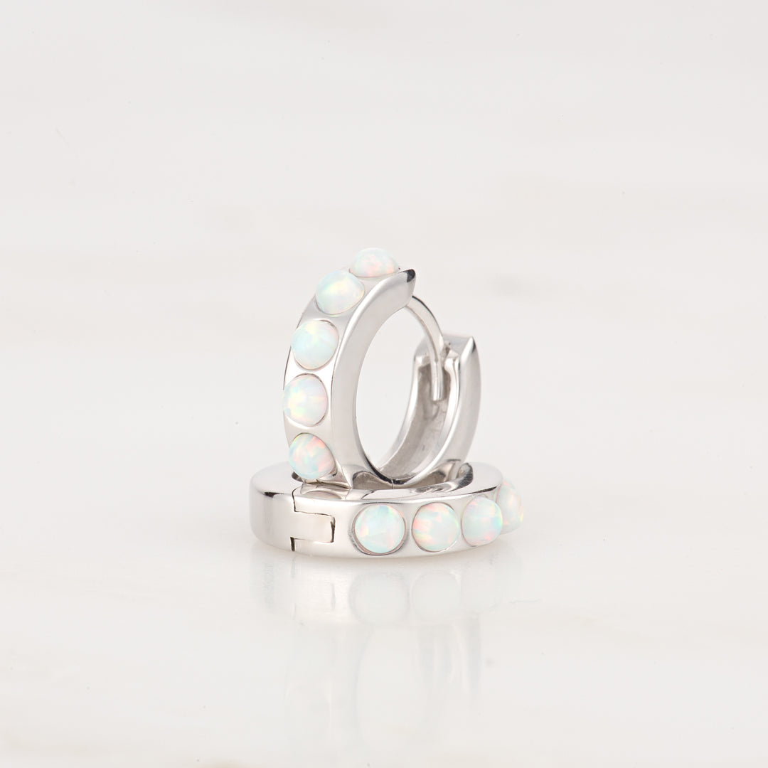 Scream Pretty |  Opal Huggie Hoop Sterling Silver Earrings
