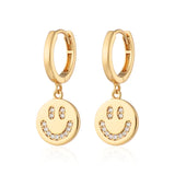 Scream Pretty |  Smiley Face Charm Gold Plate Hoop Earrings