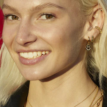 Smiley Face Charm Gold Plate Hoop Earrings