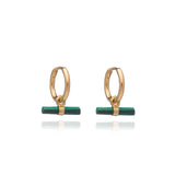 Rachel Jackson |  Mini Malachite T-Bar 22ct Gold Plated Huggie Hoop Earrings