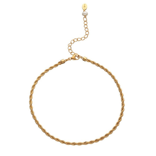 Twisted chain Anklet with pearl - Gold plated brass