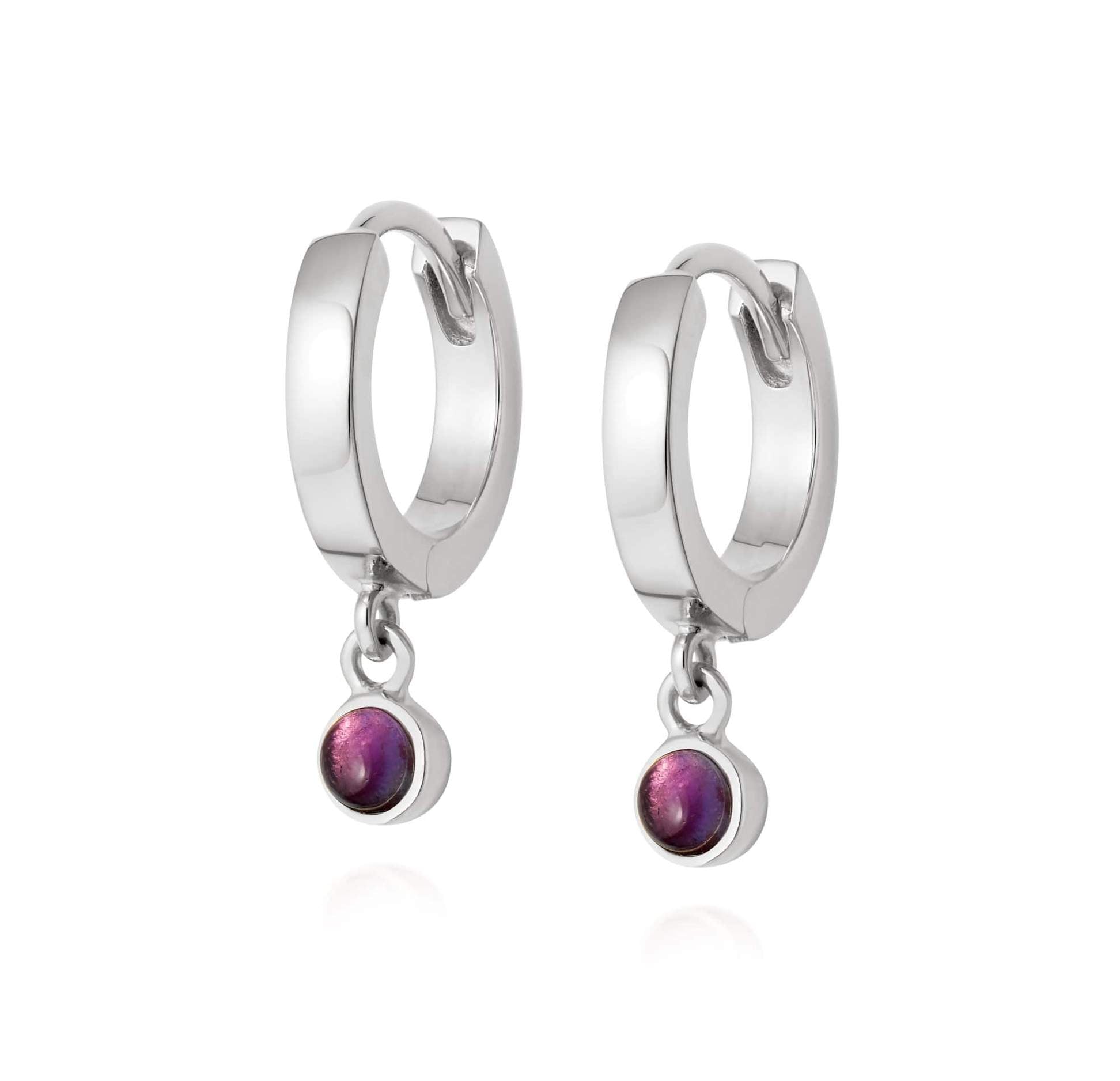 Daisy London |  Amethyst Healing Stone Sterling Silver Huggie Hoops