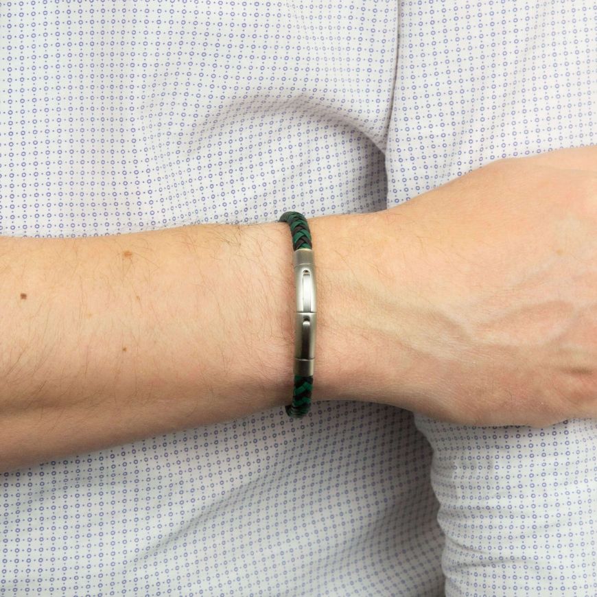 Black & Forest Green recycled Leather Bracelet