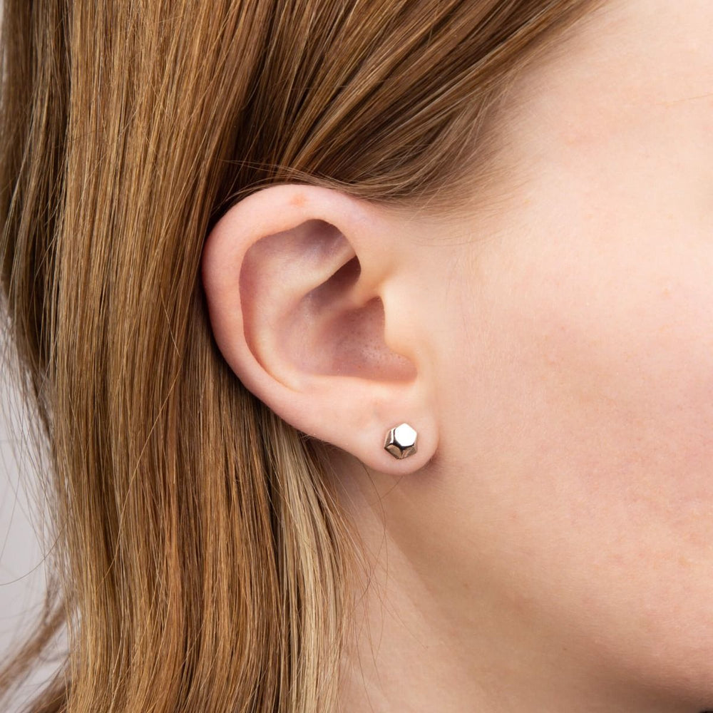 Penmans |  9ct White Gold Hexagon Stud Earrings